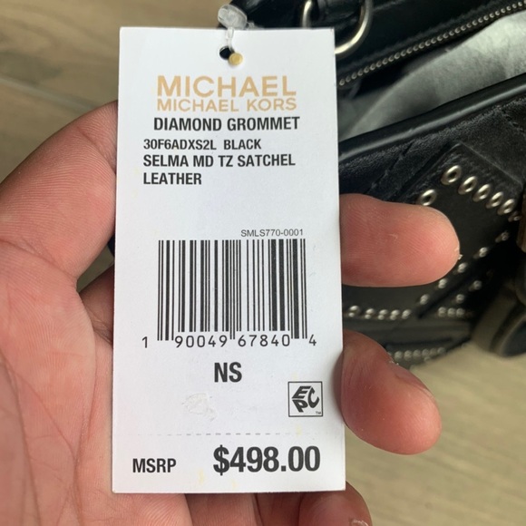 Michael Kors Selma Medium Diamond Grommet Leather Satchel -admiral - Picture 8 of 8